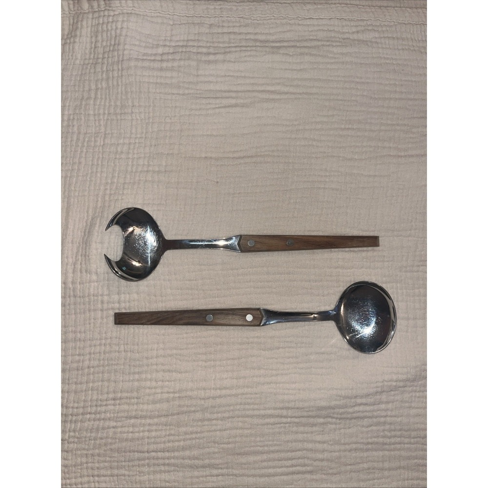 Vintage MCM Stainless Steel Salad Serving Set  Made In Hong Kong